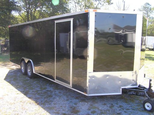 8.5x24 TA Trailer - Black, Ramp, Side Door, D-Rings, and 5K Axles