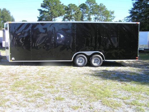 8.5x24 TA Trailer - Black, Ramp, Side Door, D-Rings, and 5K Axles