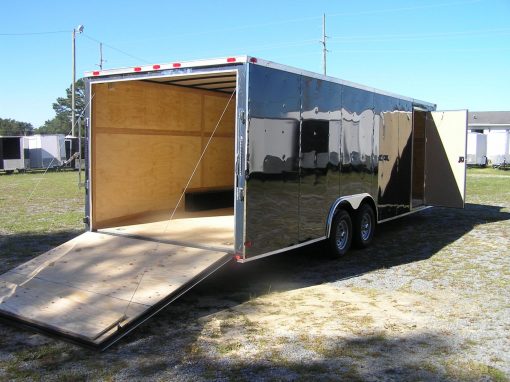 8.5x24 TA Trailer - Black, Ramp, Side Door, D-Rings, and 5K Axles