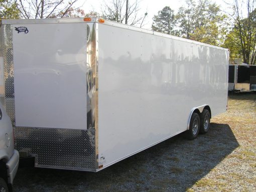 8.5x24 TA Trailer - White, Ramp, Side Door, D-Rings, 5K Axles, and Radials