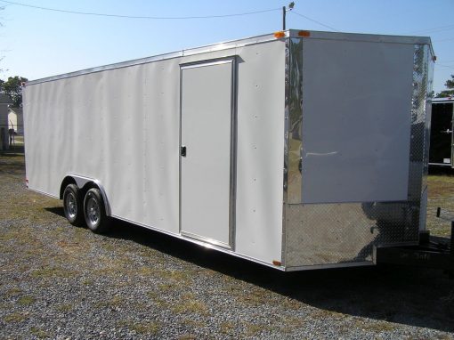 8.5x24 TA Trailer - White, Ramp, Side Door, D-Rings, 5K Axles, and Radials