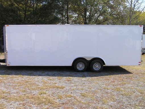 8.5x24 TA Trailer - White, Ramp, Side Door, D-Rings, 5K Axles, and Radials