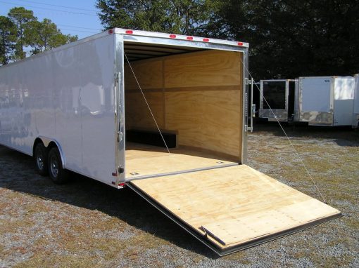 8.5x24 TA Trailer - White, Ramp, Side Door, D-Rings, 5K Axles, and Radials