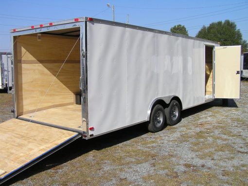 8.5x24 TA Trailer - White, Ramp, Side Door, D-Rings, 5K Axles, and Radials