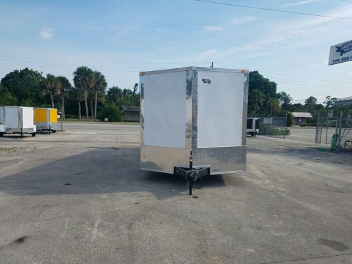 8.5x24 TA Trailer - White, Ramp, Side Door, D-Rings, 5K Axles, Extra Height, and Radials