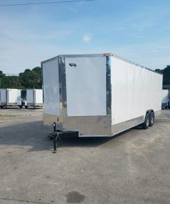 8.5x24 TA Trailer - White, Ramp, Side Door, D-Rings, 5K Axles, Extra Height, and Radials