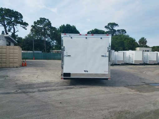 8.5x24 TA Trailer - White, Ramp, Side Door, D-Rings, 5K Axles, Extra Height, and Radials