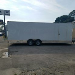 8.5x24 TA Trailer - White, Ramp, Side Door, D-Rings, 5K Axles, Extra Height, and Radials