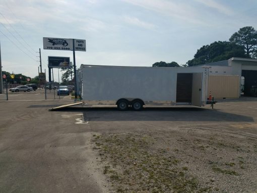 8.5x24 TA Trailer - White, Ramp, Side Door, D-Rings, 5K Axles, Extra Height, and Radials