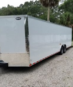 8.5x28 TA Trailer - White, Ramp, Side Door, D-Rings, 5K Axles