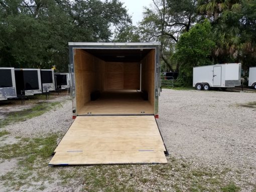 8.5x28 TA Trailer - White, Ramp, Side Door, D-Rings, 5K Axles