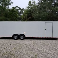 8.5x28 TA Trailer - White, Ramp, Side Door, D-Rings, 5K Axles