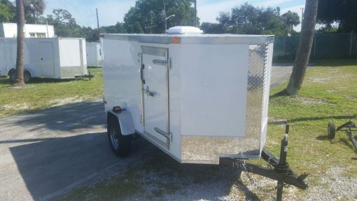 4x8 SA Trailer - White, Single Door, Side Door, and Roof Vent