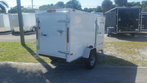 4x8 SA Trailer - White, Single Door, Side Door, and Roof Vent