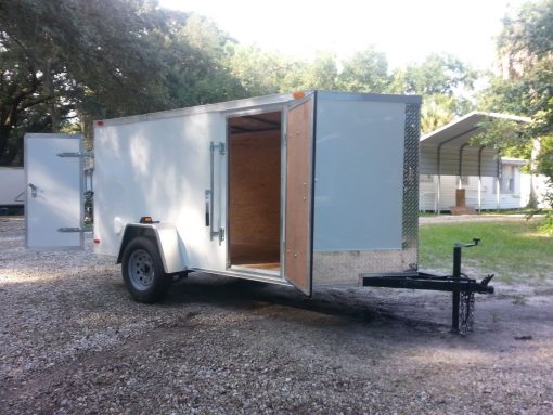 5x10 SA Trailer - White, Double Doors, Side Door, Side Vents