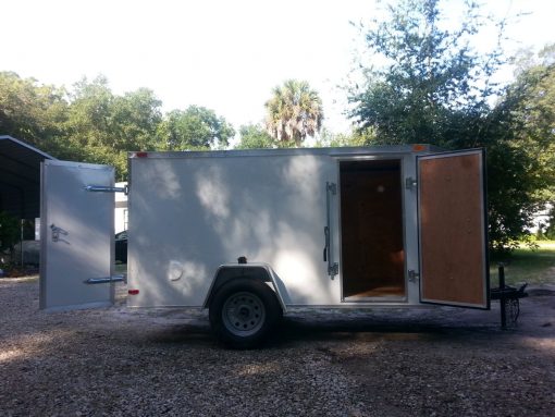 5x10 SA Trailer - White, Double Doors, Side Door, Side Vents