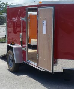 5x8 SA Trailer - Red, Ramp, Side Door