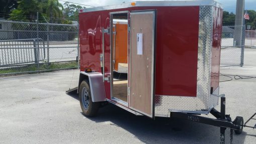 5x8 SA Trailer - Red, Ramp, Side Door