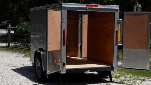 Custom 5x8 SA Trailer - Silver Frost, Double Barn Doors, Side Door, Stab Jacks