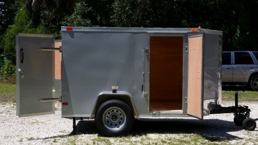 Custom 5x8 SA Trailer - Silver Frost, Double Barn Doors, Side Door, Stab Jacks