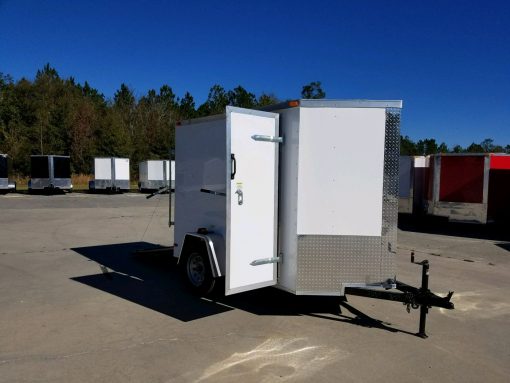 5x8 SA Trailer - White, Ramp, Side Door, Additional Height