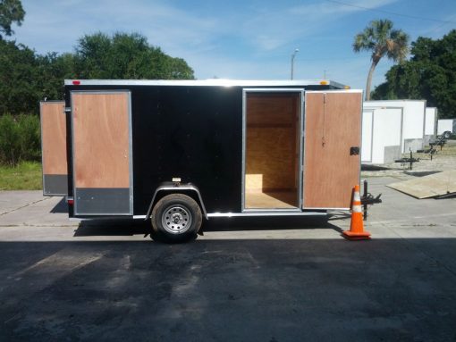 6x12 SA Trailer - Black, Double Doors, Side Door