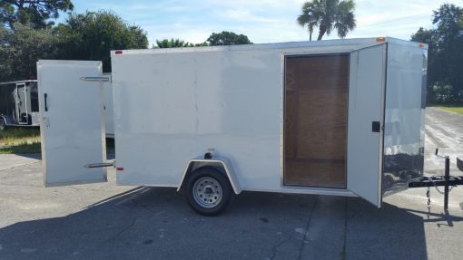 6x12 SA Trailer - White, Double Doors, Side Door