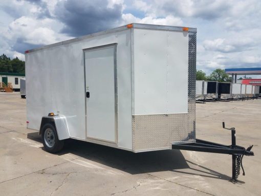 6x12 SA Trailer - White, Ramp, Side Door, Extra Height, Extended Tongue, E-Track