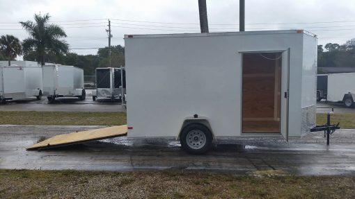 6x12 SA Trailer - White, Ramp, Side Door, Extra Height