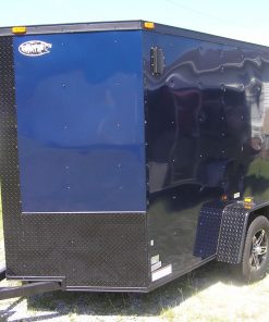 6x8 SA Trailer - Blue, Double Barn Doors, Side Door, Blackout Package, Extra Height, Stabilizer Jacks