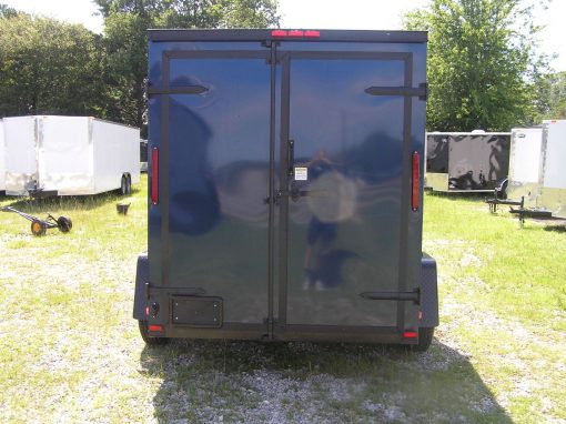 6x8 SA Trailer - Blue, Double Barn Doors, Side Door, Blackout Package, Extra Height, Stabilizer Jacks