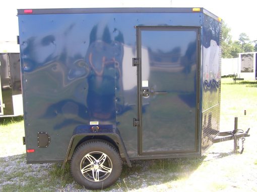 6x8 SA Trailer - Blue, Double Barn Doors, Side Door, Blackout Package, Extra Height, Stabilizer Jacks