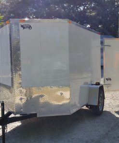 6x8 SA Trailer - White, Double Barn Doors, Side Door