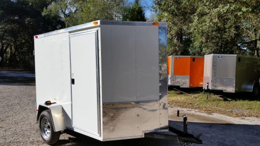 6x8 SA Trailer - White, Double Barn Doors, Side Door