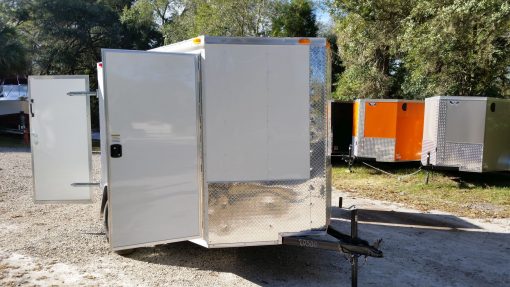 6x8 SA Trailer - White, Double Barn Doors, Side Door