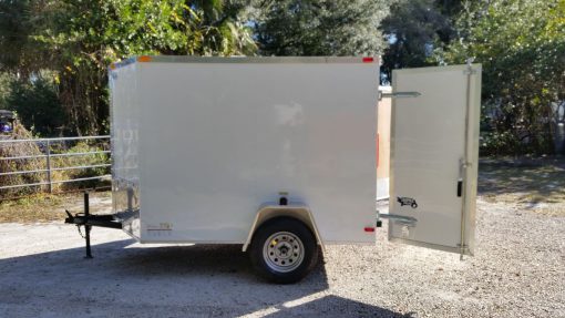 6x8 SA Trailer - White, Double Barn Doors, Side Door