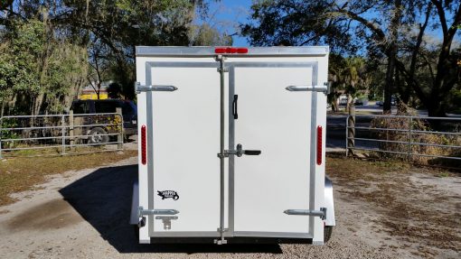 6x8 SA Trailer - White, Double Barn Doors, Side Door