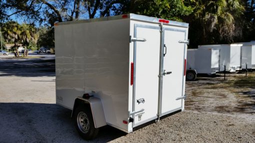 6x8 SA Trailer - White, Double Barn Doors, Side Door