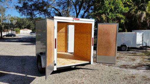 6x8 SA Trailer - White, Double Barn Doors, Side Door