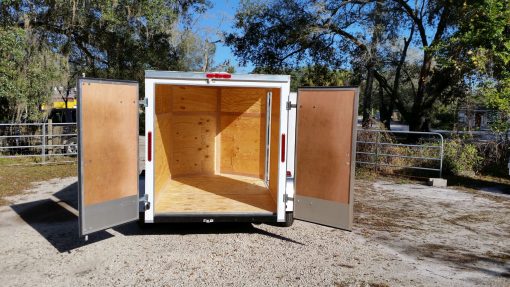 6x8 SA Trailer - White, Double Barn Doors, Side Door