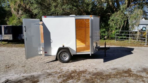 6x8 SA Trailer - White, Double Barn Doors, Side Door