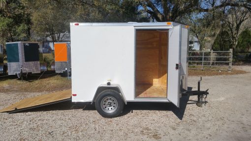 6x8 SA Trailer - White, Ramp, Side Door