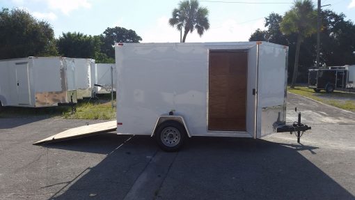 7x10 SA Trailer - White, Ramp, Side Door