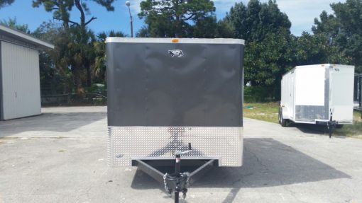 7x14 TA Trailer - Charcoal Gray, Double Doors, Side Door, Flat Front