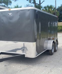 7x14 TA Trailer - Charcoal Gray, Double Doors, Side Door, Flat Front