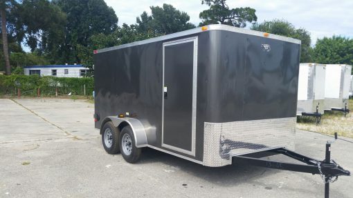 7x14 TA Trailer - Charcoal Gray, Double Doors, Side Door, Flat Front