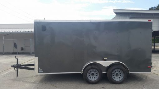 7x14 TA Trailer - Charcoal Gray, Double Doors, Side Door, Flat Front