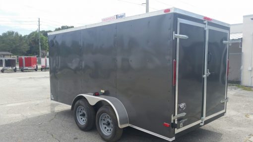 7x14 TA Trailer - Charcoal Gray, Double Doors, Side Door, Flat Front