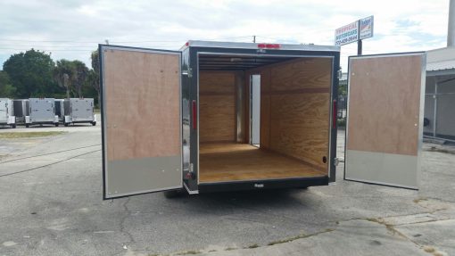 7x14 TA Trailer - Charcoal Gray, Double Doors, Side Door, Flat Front