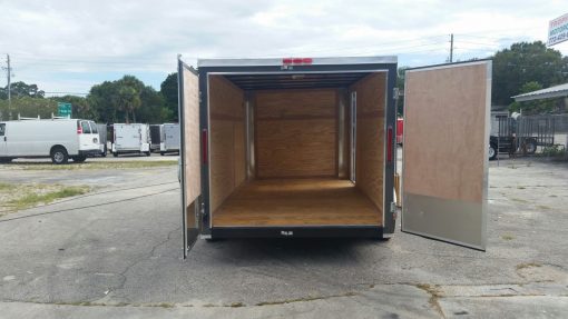 7x14 TA Trailer - Charcoal Gray, Double Doors, Side Door, Flat Front